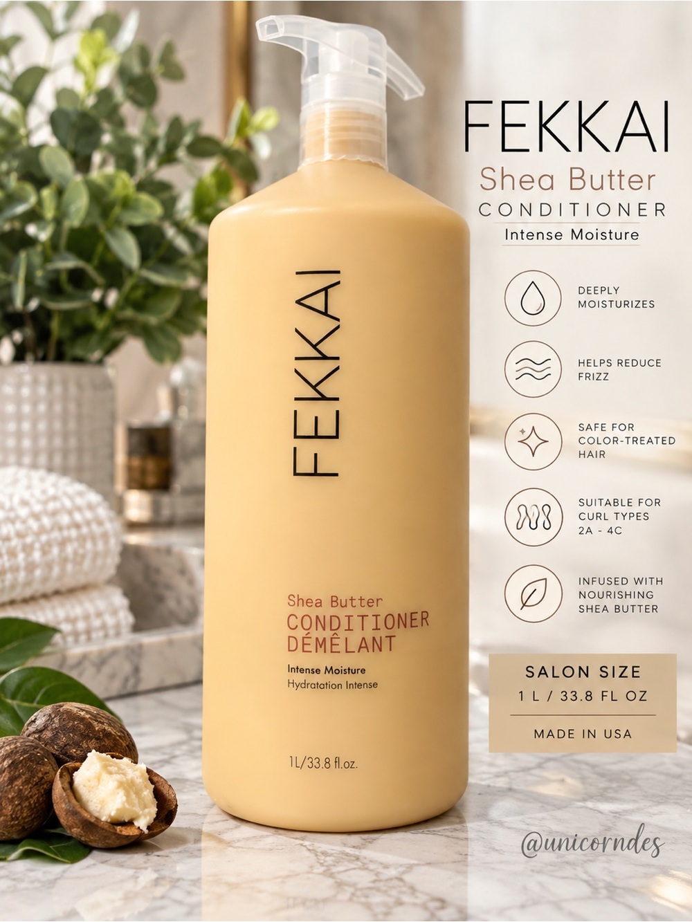 FEKKAI Shea Butter Conditioner Intense Moisture 33.8 oz 1L Salon Size